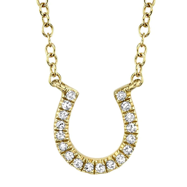 14K Gold Diamond Horseshoe Pendant Necklace