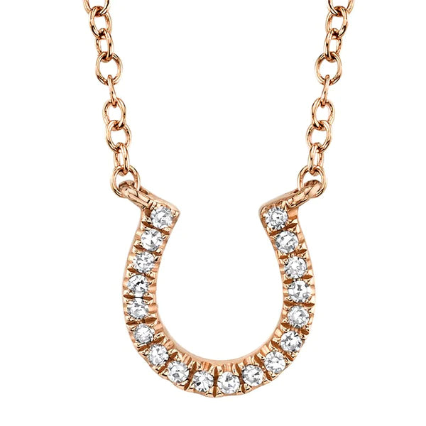 14K Gold Diamond Horseshoe Pendant Necklace