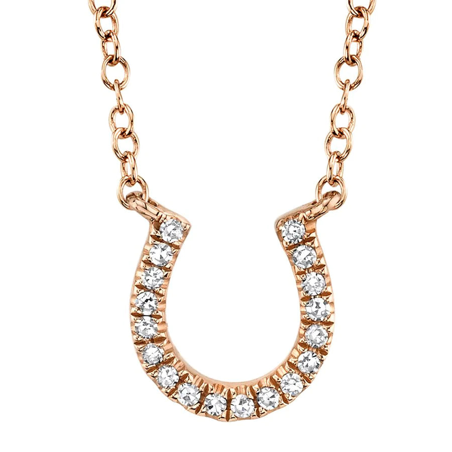 14K Gold 0.06 CT Diamond Lucky Horseshoe Necklace