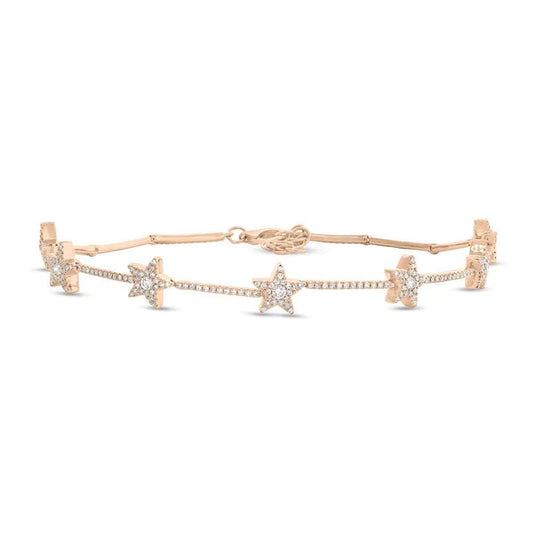 14K Gold Diamond Star Anklet 9"