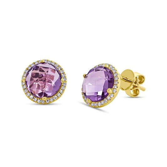 14K Gold 0.16 CT Diamond & 3.72 CT Amethyst Earrings
