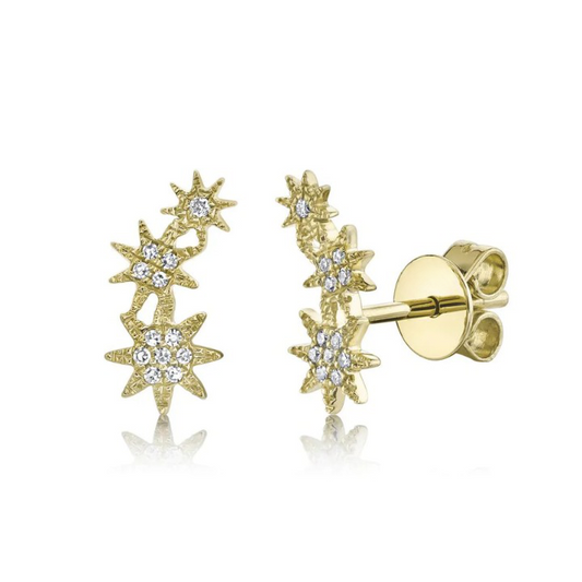 14K Gold .06CT Diamond Starburst Stud Earrings