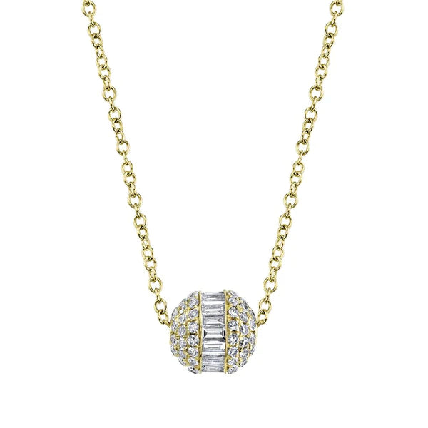 14K Gold 0.48 CT Diamond Baguette Barrel Necklace