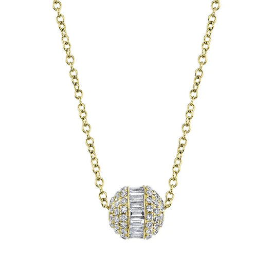 14K Gold 0.48 CT Diamond Baguette Barrel Necklace