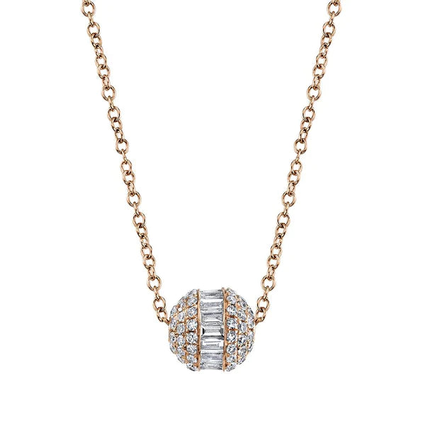 14K Gold 0.48 CT Diamond Baguette Barrel Necklace