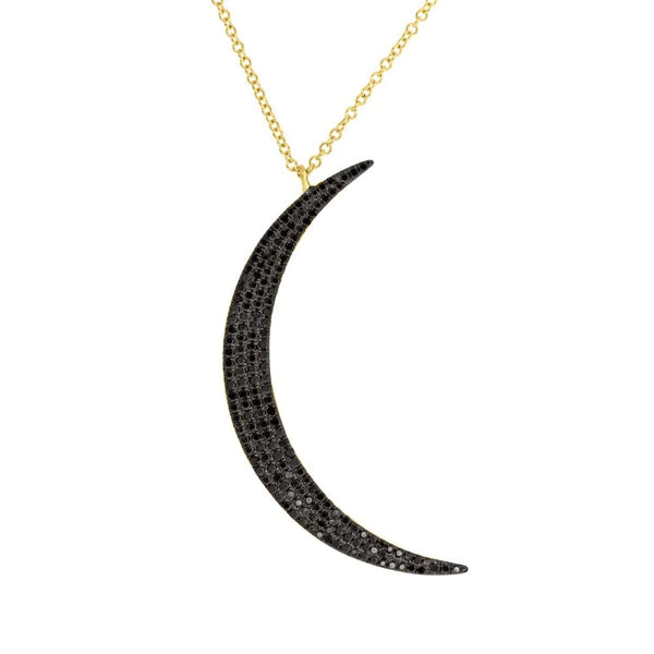 14K Gold 0.50 CT Black Diamond Crescent Moon Necklace