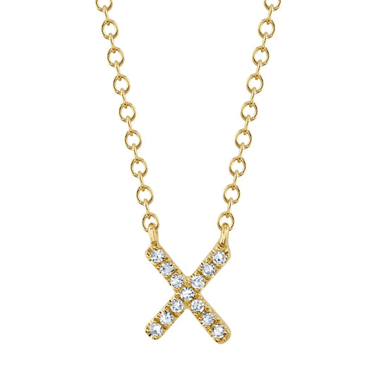 14K Gold Letter X Diamond Initial Pendant Necklace