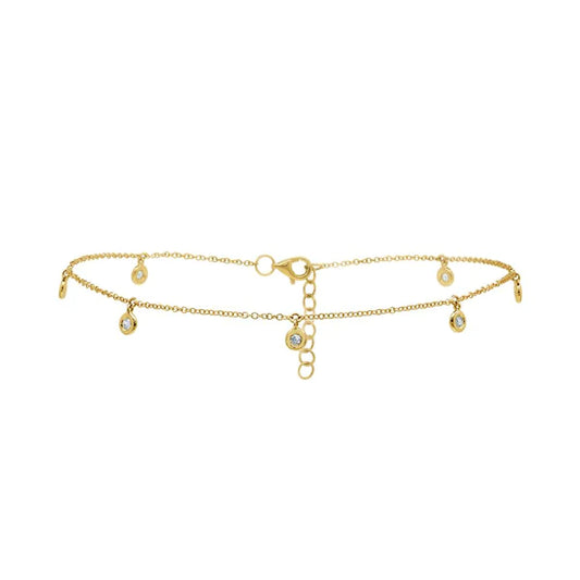 14K Gold Diamond Bezel Set Anklet  9"