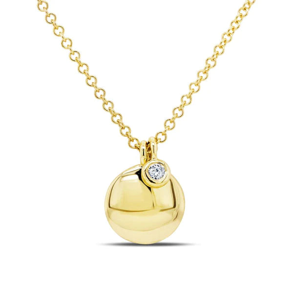 14K Gold Bezel Diamond Circle Disc Charm Pendant Necklace