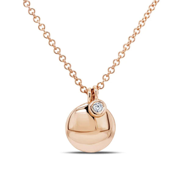 14K Gold Bezel Diamond Circle Disc Charm Pendant Necklace