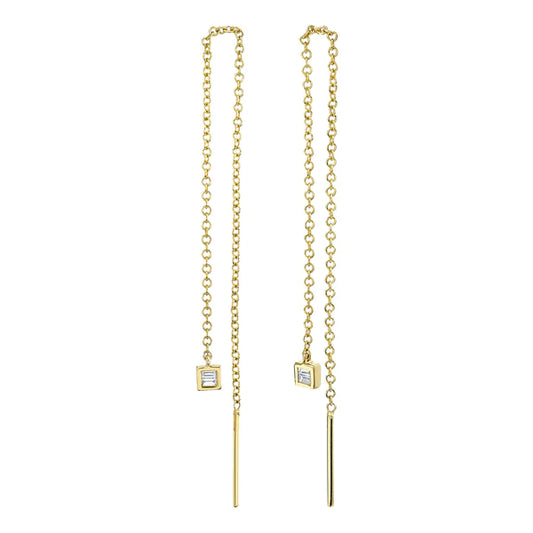 14K Gold Diamond Baguette Threader Earrings