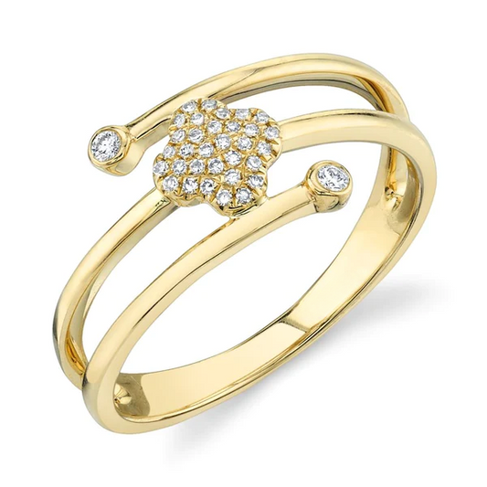 14K Gold 0.10 CT Diamond Clover Wrap Spiral Ring
