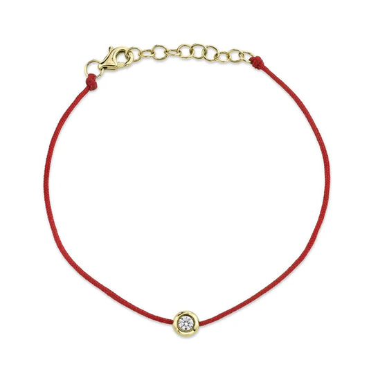 14K Gold Diamond Red String Cord Bracelet