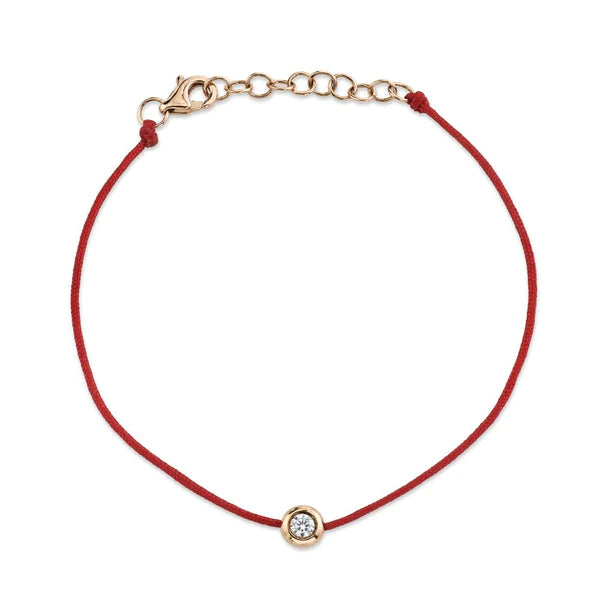 14K Gold Diamond Red String Cord Bracelet