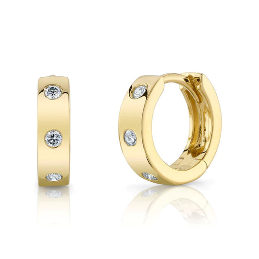 14K Gold Bezel Diamond Huggie Earrings