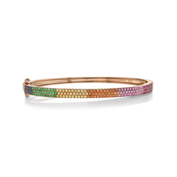 14K Gold Rainbow Gemstone Bangle Bracelet