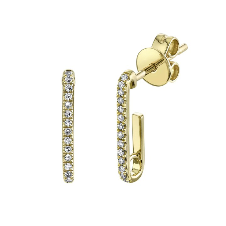 14K Gold 0.08 CT Diamond Paper Clip Earrings