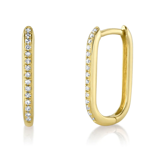 14K Gold 0.08 CT Diamond Oval Hoop Earrings
