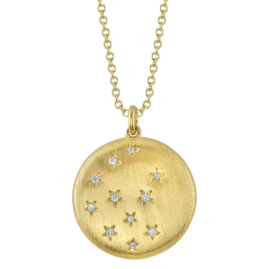 14K Gold Diamond Star Disc Circle Necklace