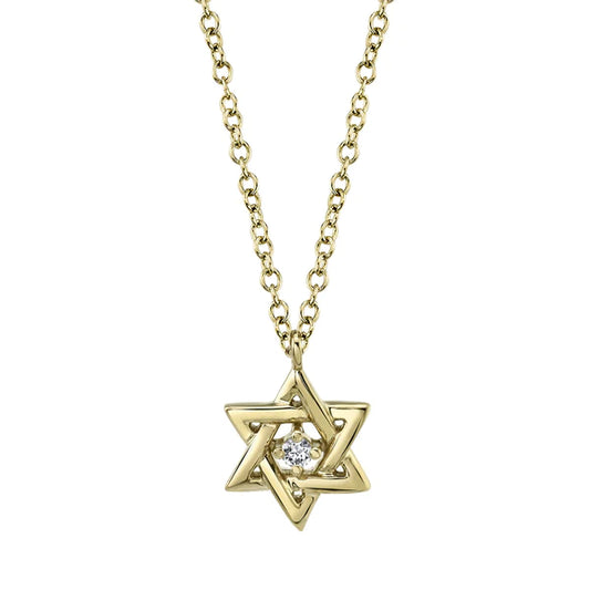 14K Gold Diamond Star Of David Necklace