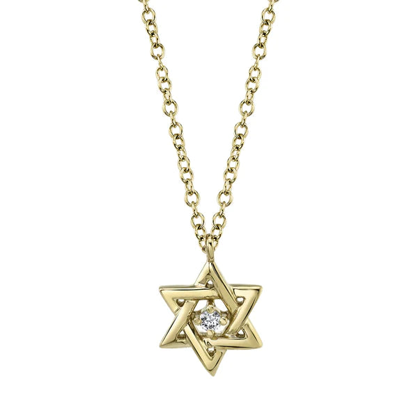 14K Gold 0.03 CT Diamond Star Of David Necklace.
