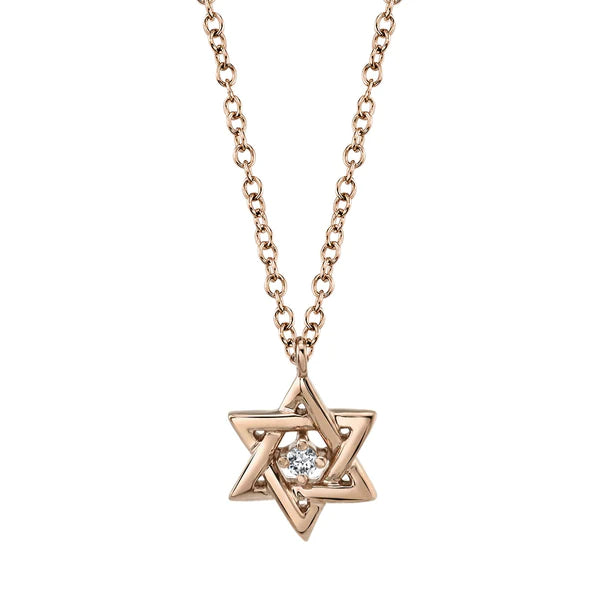 14K Gold 0.03 CT Diamond Star Of David Necklace.