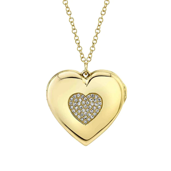 14K Gold Diamond Heart Locket Necklace
