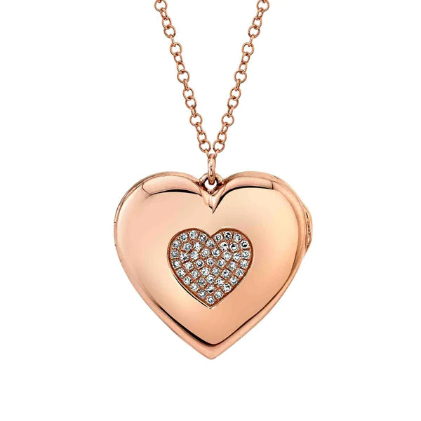 14K Gold Diamond Heart Locket Necklace