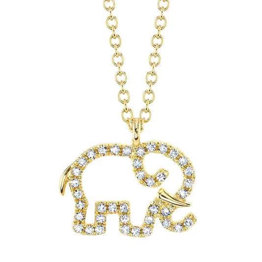 14K Gold Diamond Elephant Necklace