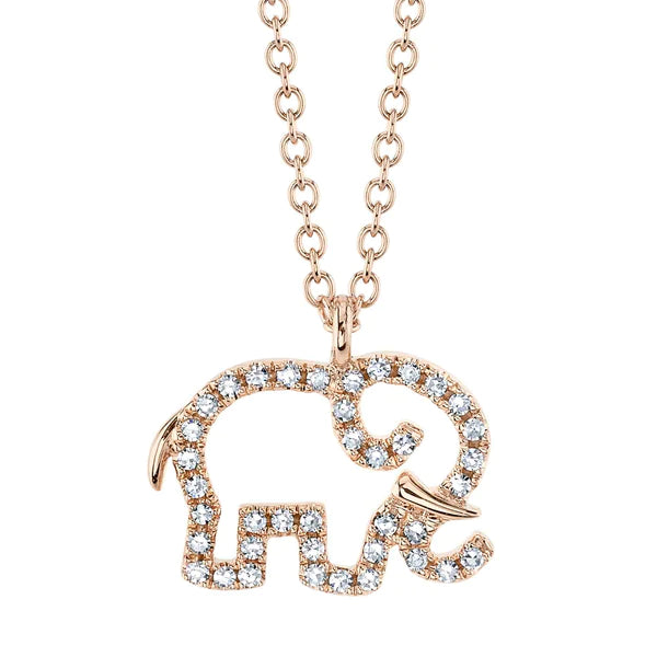 14K Gold Diamond Elephant Necklace