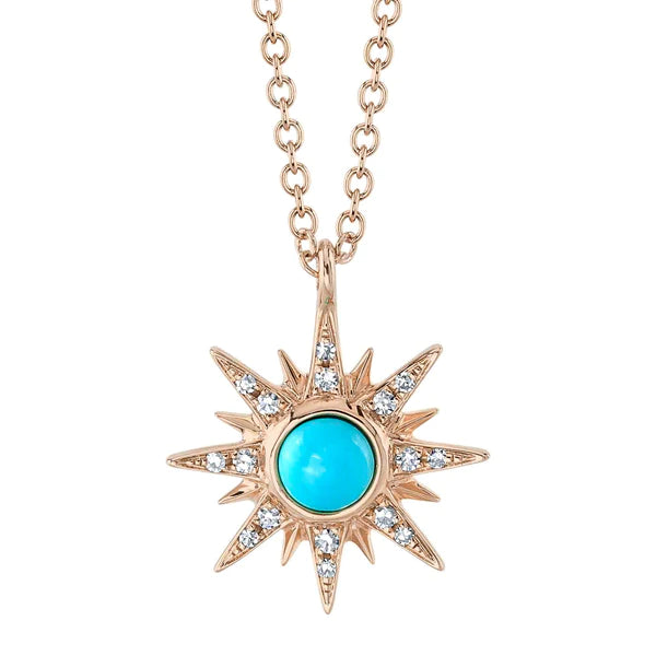 14K Gold Diamond Turquoise Star Necklace