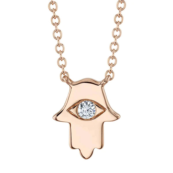 14K Gold Diamond Hamsa Necklace