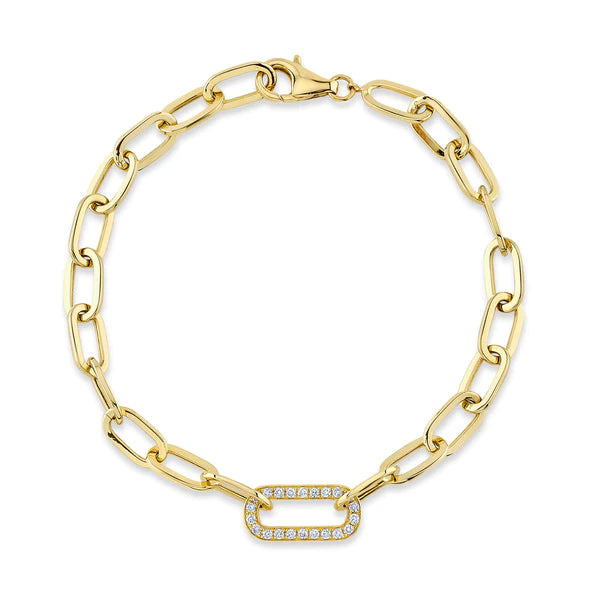 14K Gold 0.20CT Diamond Paper Clip Link Bracelet