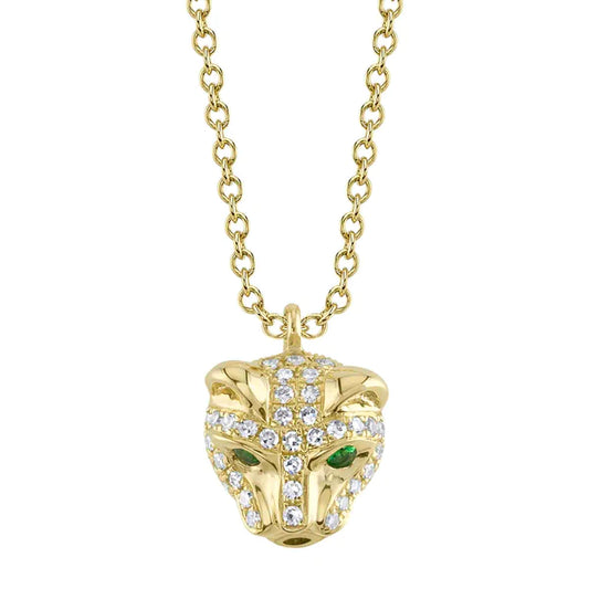 14K Gold Diamond Emerald Panther Necklace