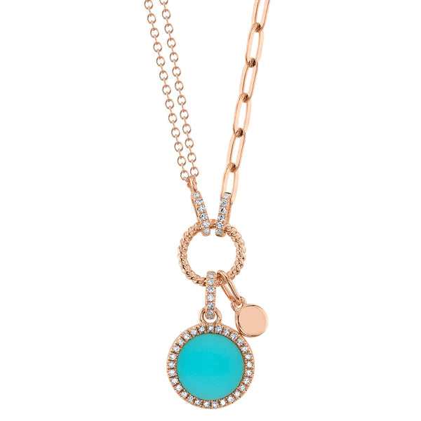 14K Gold Diamond Turquoise Paperclip Necklace