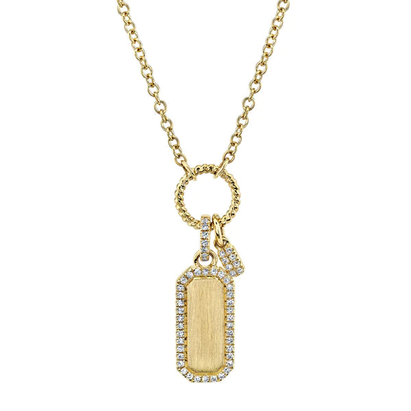 14K Gold Diamond Dog Tag Necklace