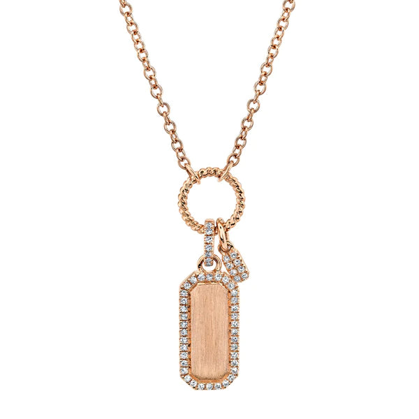 14K Gold Diamond Dog Tag Necklace