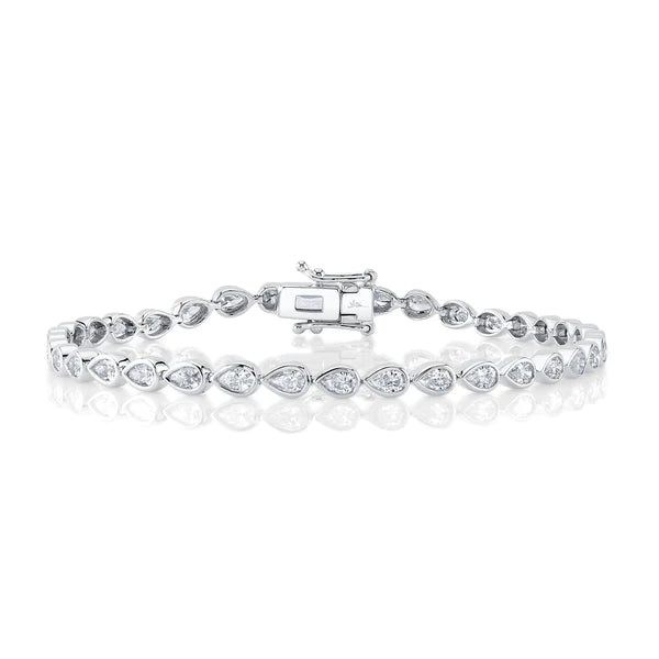 14K Gold Pear Diamond Bezel Tennis Bracelet