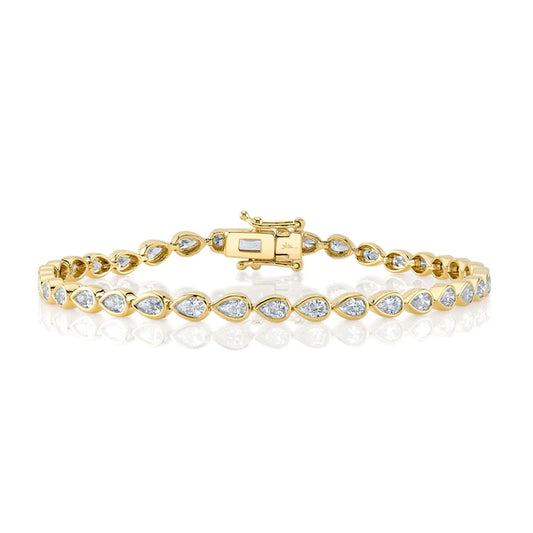 14K Gold Pear Diamond Bezel Tennis Bracelet