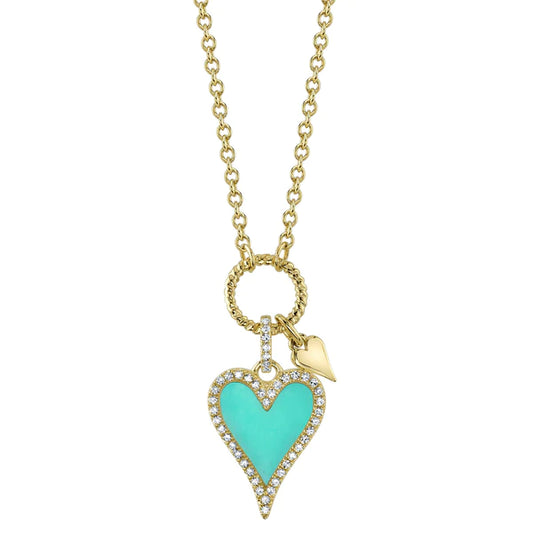 14K Gold Diamond Heart Turquoise Necklace