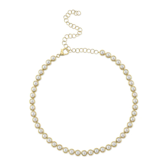 14K Gold With Pearl Tennis Necklace
