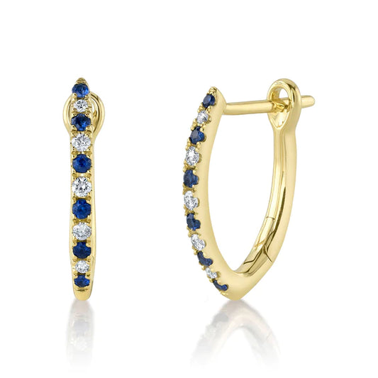 14K Gold 0.24 CT Diamond Sapphire Hoop Earrings