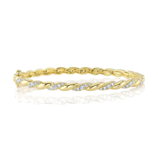 14K Gold Diamond Braided Bangle