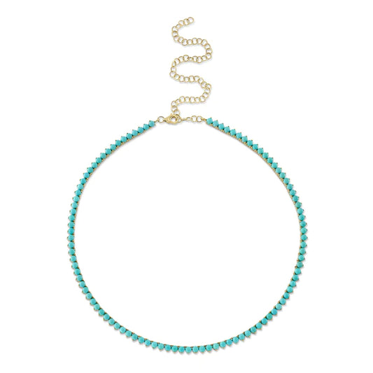 14K Gold 14.10 CT Turquoise Tennis Necklace
