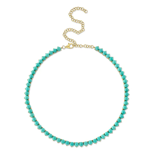 14K Gold 35.91 CT Turquoise Tennis Necklace