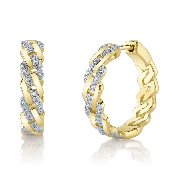 14K Gold 0.16 CT Diamond Link Hoop Earrings
