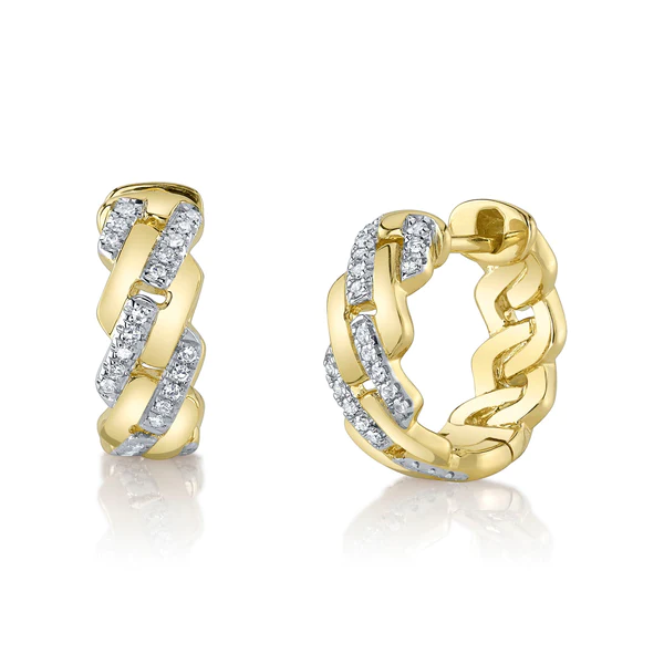 14K Gold 0.10 CT Diamond Huggie Link Earrings