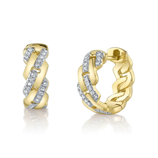 14K Gold 0.10 CT Diamond Huggie Link Earrings