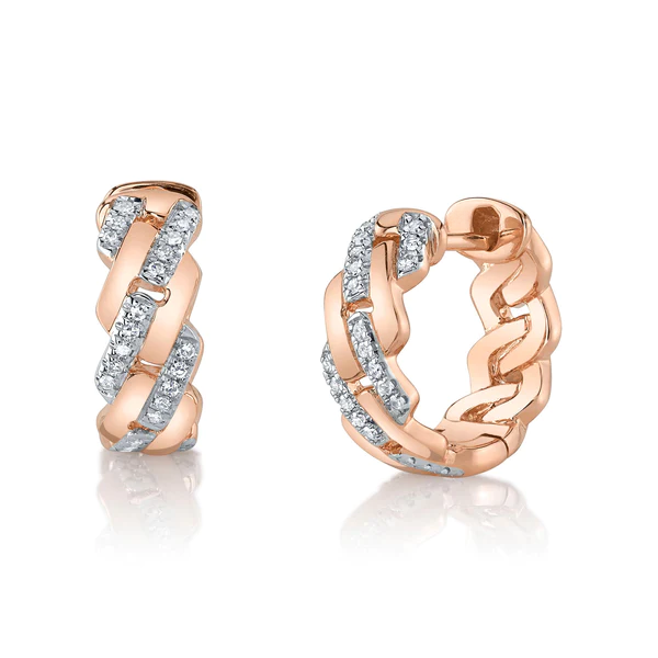 14K Gold 0.10 CT Diamond Huggie Link Earrings