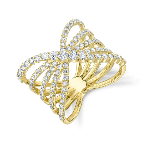 14K Gold 1.12 CT Diamond Crossover Cocktail Ring